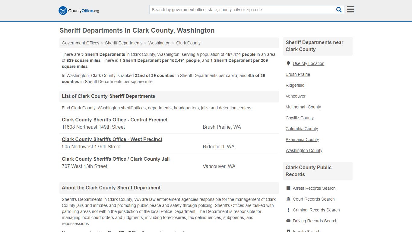 Sheriff Departments - Clark County, WA (Arrests, Jails & Auctions)